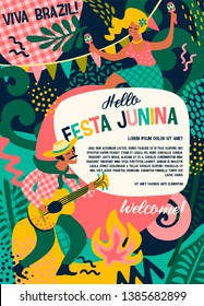 Latin American holiday, the June party of Brazil. Festa Junina. Vector illustration