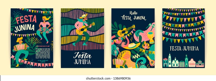 Latin American holiday, the June party of Brazil. Festa Junina. Vector templates.