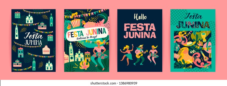 Latin American holiday, the June party of Brazil. Festa Junina. Vector templates.