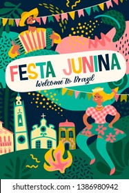 Latin American holiday, the June party of Brazil. Festa Junina. Vector illustration