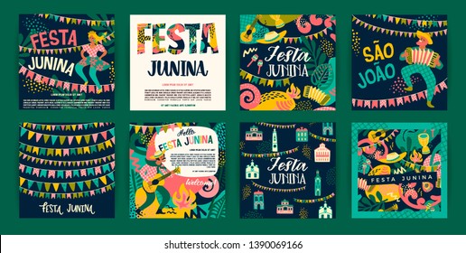 Fiesta latinoamericana, la fiesta de junio en Brasil. Festa Junina. Plantillas vectoriales.