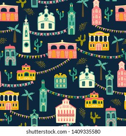 Latin American holiday, the June party of Brazil. Festa Junina. Vector seamless pattern. Design element