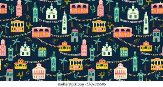 Latin American holiday, the June party of Brazil. Festa Junina. Vector seamless pattern. Design element