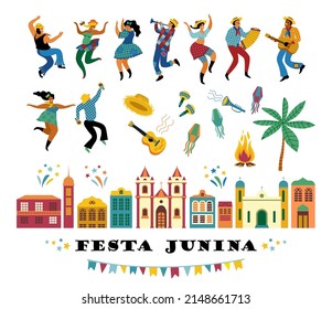 Latin American holiday, the June party of Brazil. Festa Junina. Vector set. Design elements.