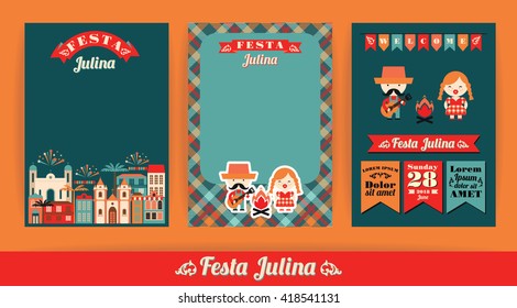 Latin American holiday, the June party of Brazil. Set of  vector templates with symbolism of the holiday.