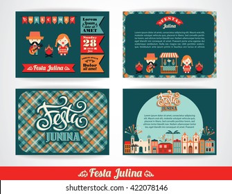 Latin American holiday, the June party of Brazil. Set of vector templates with symbolism of the holiday