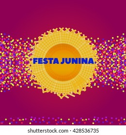 Latin American holiday, the June party of Brazil, confetti and lights, Festa Junina, bright abstract background, june festival, hat