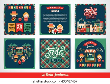 Latin American holiday, the June party of Brazil. Set of vector templates with symbolism of the holiday 