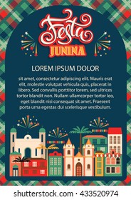 Latin American holiday, the June party of Brazil. Flat illustration with symbolism of the holiday