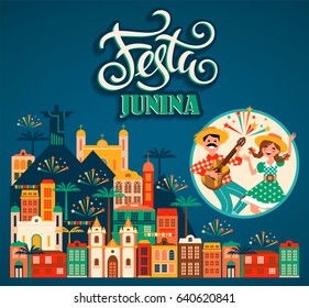 Latin American holiday, the June party of Brazil. Vector illustration with symbolism of the holiday. 