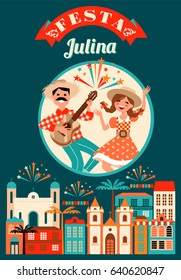 Latin American holiday, the June party of Brazil. Vector illustration with symbolism of the holiday. 