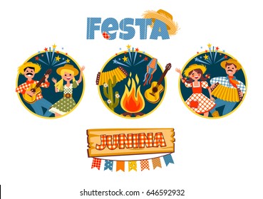 Latin American holiday, the June party of Brazil. Vector illustration with symbolism of the holiday. 