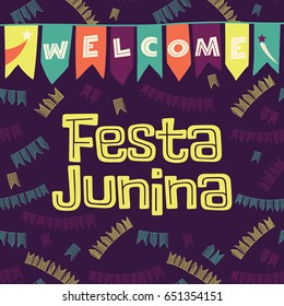 Latin American holiday, the June party of Brazil. Lettering design. Vector illustration