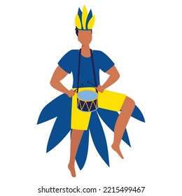 Latin American man in carnival costume dancing with dumb. Vector illustration.