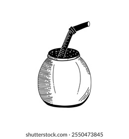 Latin American mate tea brewed in calabash. Vector illustration. 