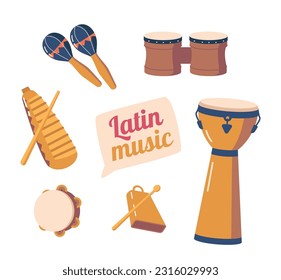 Latin American Musical Instruments, Vibrant And Rhythmic Maracas, Bongos, Tambourine Bring Unique Sound Of Latino Music