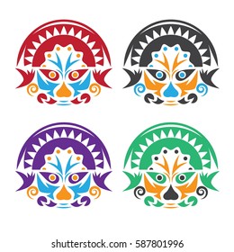 latin american native colorful masks set vector design template
