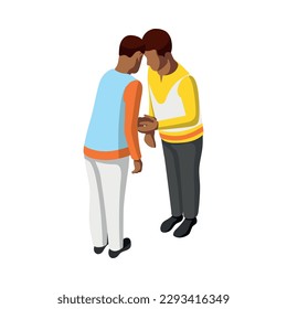 Latin american people doing greeting gesture isometric icon with two male characters vector illustration