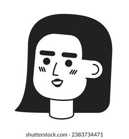 Latin american young woman smiling black and white 2D vector avatar illustration. Hispanic woman outline cartoon character face isolated. Positive latina flat user profile image, female portrait