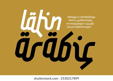 Design de fonte estilo árabe latino, letras alfabeto ilustração vetorial