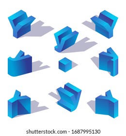 Latin blue isometric letter y with shadow
