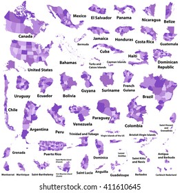 Latin, Caribbean, North and South American country regions maps