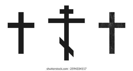 Latin Christian Crosses Silhouettes. Ancient Christian Icons.