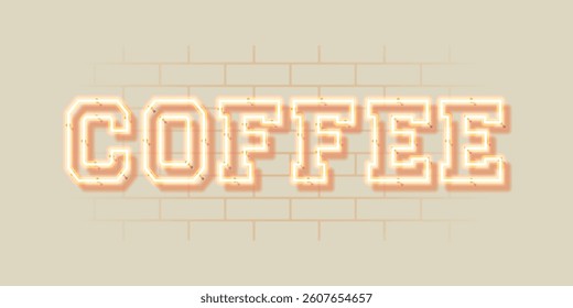 Latin coffee lettering. Light neon style. Upercase letters
