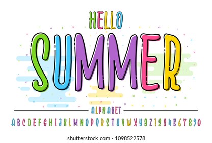 Latin Color Alphabet. Hello Summer Font In Cute Cartoon Flat Style.