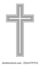 Latin cross, crux immissa with inward-facing repetitions. Representation of Christianity and Christendom and symbol of Jesus, who sacrificed himself for humanity and atoned for the sins of the world.