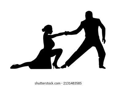 Latin Dance Pärchen, Grafik-Schattensilhouette-Icon, einfaches Individualtanzen, Musikparty Logo Design Element, sinnlich elegante Piktogramm-Druckvorlage, klassisches Gerücht oder Tango-Performance.