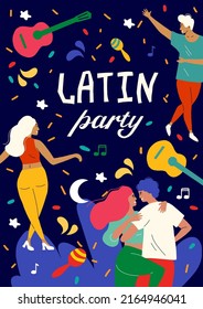 Latin Dance Party. Bachata And Salsa Dance Festival. The Dancers Move Rhythmically. Poster And Poster For A Night Disco. Lovers Move Passionately