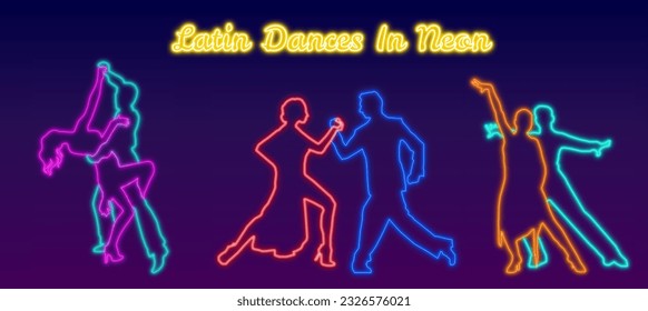 Latin dances vector in neon design