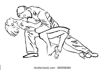 Latin dancing, couple dancing , vector, sketch on a white background