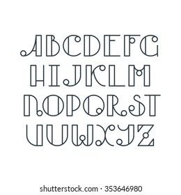 Latin elegant line typescript. Capital letters, monochromatic outline font. 