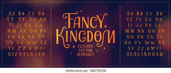 latin elegant vector serif font with curls on blurred background