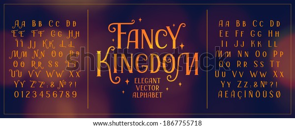 latin elegant vector serif font with curls on\
blurred background