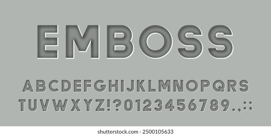 Latin Font With Embossed Effect, Capital Letters and Numbers, Works With Background of Any Color