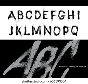 Latin font in free style in the form of dynamic undulating strokes (part 1)