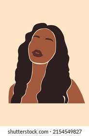 Latin Girl Abstract Woman Portrait with long dark natural hair.