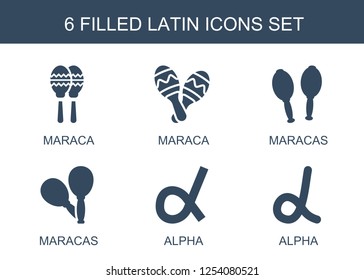 latin icons. Trendy 6 latin icons. Contain icons such as maraca, maracas, alpha. latin icon for web and mobile.