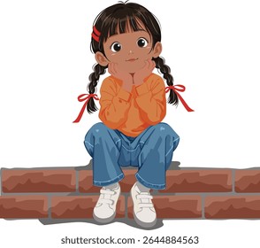 latin kids tan skin sitting on the wall