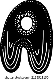 Letra latina "A". Ilustración negra vectorial aislada en un fondo blanco. Estilo escandinavo. Bella fuente, plantilla, elemento, logotipo, alfabeto.