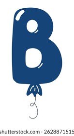 Latin letter B shaped balloon, rounded glossy design, isolated vector on transparent background. Hand drawn illustration. Holiday, party, celebration, anniversary, birthday card, banner element