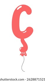 Letra latina C com balão em forma de cedilha, design brilhante arredondado, vetor isolado em fundo transparente. Ilustração desenhada à mão. Feriado, festa, comemoração, aniversário, elemento de cartão de aniversário