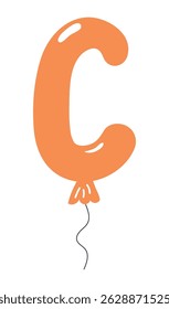 Balão em forma de letra latina C, design brilhante arredondado, vetor isolado em fundo transparente. Ilustração desenhada à mão. Feriado, festa, comemoração, aniversário, cartão de aniversário, elemento de banner