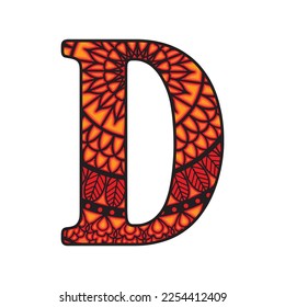 Diseño en capas de letra latina D. Archivo de corte de Mandala sobre fondo blanco