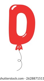 Letra latina D em forma de balão, design brilhante arredondado, vetor isolado em fundo transparente. Ilustração desenhada à mão. Feriado, festa, comemoração, aniversário, cartão de aniversário, elemento de banner