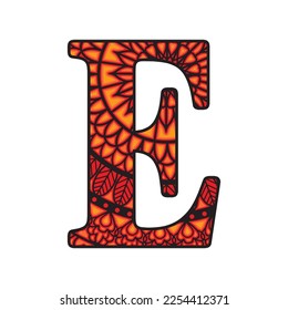 lateinischer Buchstabe E Schichtendesign. Mandala-Schnittdatei auf weißem Hintergrund