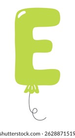 Latin letter E shaped balloon, rounded glossy design, isolated vector on transparent background. Hand drawn illustration. Holiday, party, celebration, anniversary, birthday card, banner element